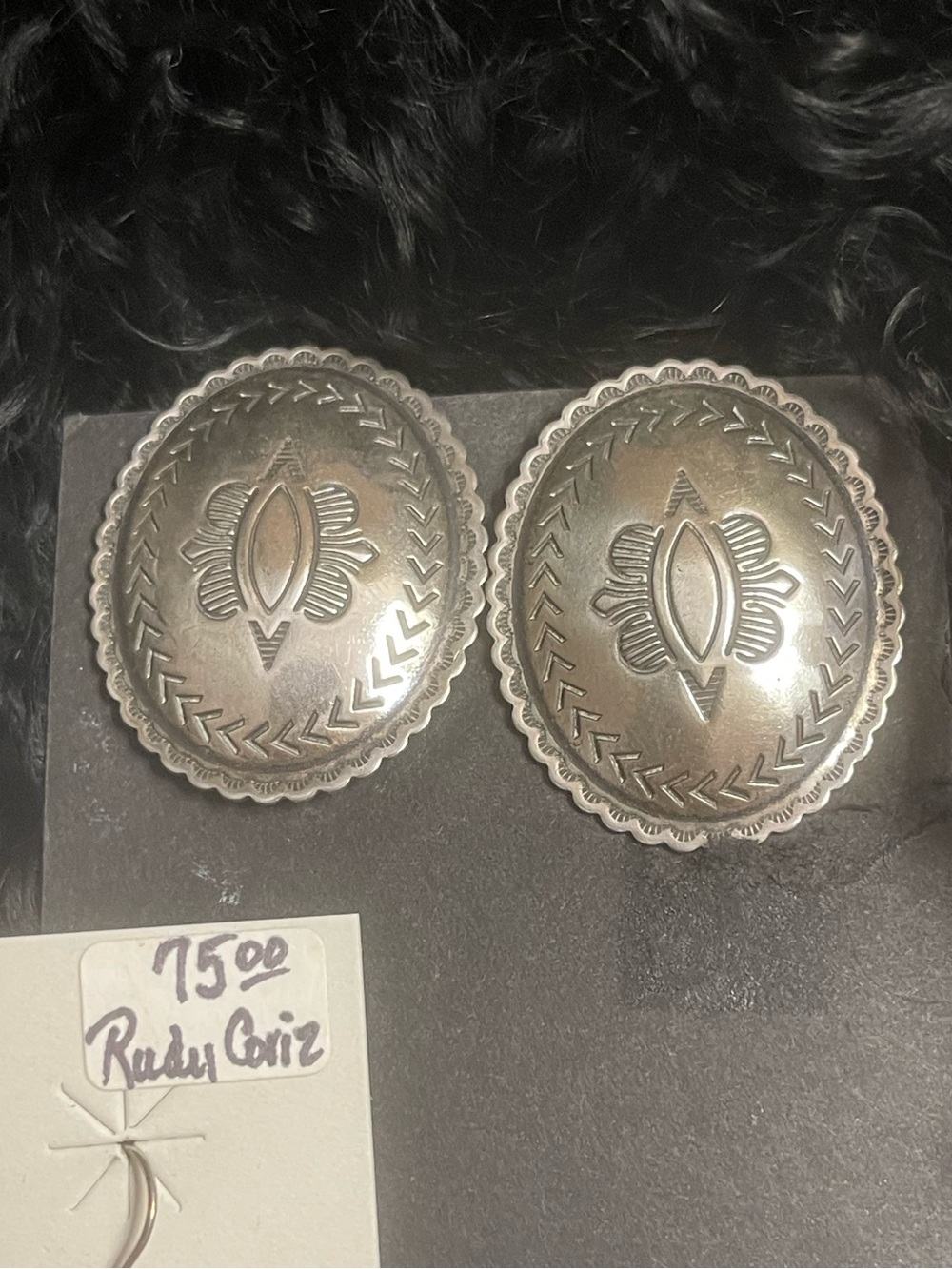 NEW Sterling Native American Concho Clip Engraved Earrings Elegant Hallmarked